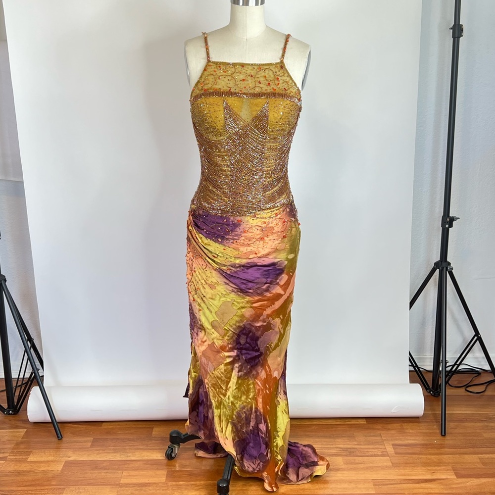 Vintage SUE WONG mermaid embellished Y2K 90s cocktail wedding party dress 4